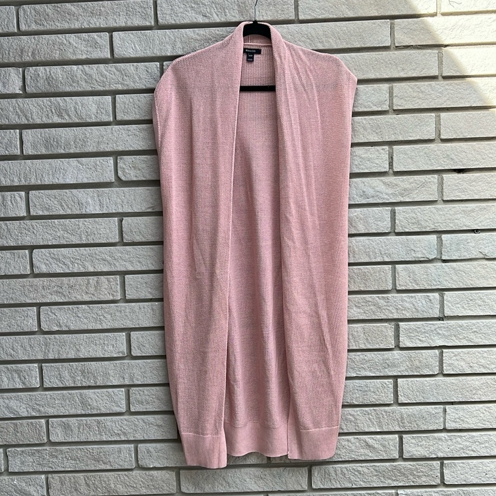RW & Co Pink Blush Sleeveless Open Front Knit Long Cardigan Sz XS